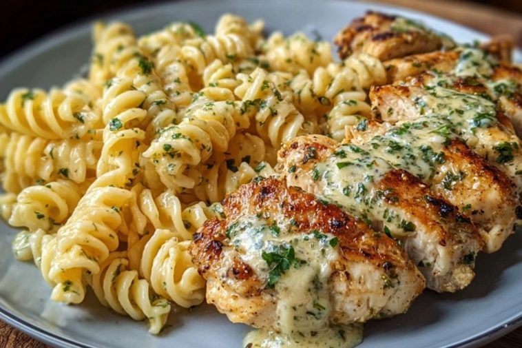 Creamy Garlic Parmesan Chicken and Cheesy Twisted Pasta