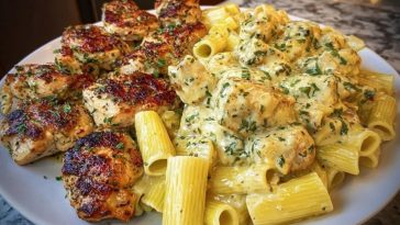 Creamy Garlic Parmesan Chicken with Cheesy Penne Pasta