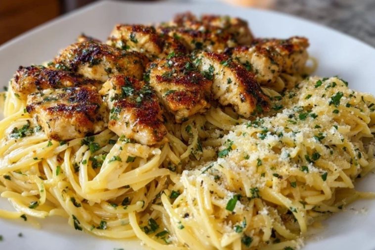 Creamy Garlic Parmesan Chicken with Cheesy Spaghetti