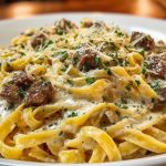 Creamy Parmesan Beef Fettuccine with Garlic Butter Sauce
