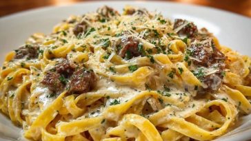 Creamy Parmesan Beef Fettuccine with Garlic Butter Sauce