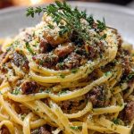 Creamy Parmesan Beef Linguine with Garlic Butter Sauce