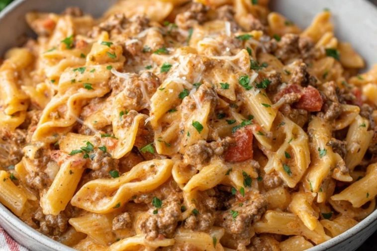 Creamy Rotel Pasta & Ground Beef