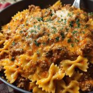 Creamy Velveeta Bowtie Pasta with Italian Beef Marinara