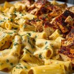 Creamy Velveeta Chicken Rigatoni with Mozzarella Garlic Sauce