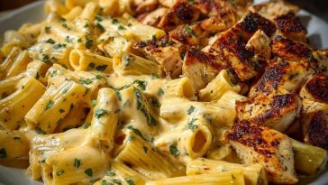 Creamy Velveeta Chicken Rigatoni with Mozzarella Garlic Sauce