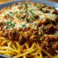Creamy Velveeta Spaghetti with Italian Beef Marinara