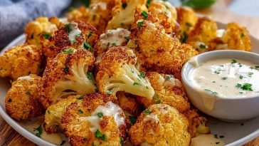 Crispy Baked Cauliflower Bites with Garlic Sauce