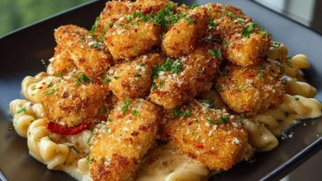 Crispy Parmesan Chicken Bites with Smoky Cajun Alfredo Gemelli Recipe