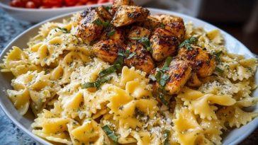 Easy Creamy Velveeta Chicken Bowtie Pasta with Garlic Mozzarella Sauce