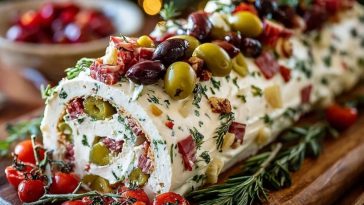 Festive Holiday Antipasto Cream Cheese Log
