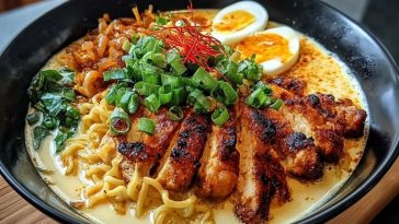Fiery Chicken Ramen with Creamy Garlic Sauce