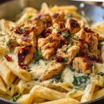 Garlic Butter Chicken Penne with Creamy Three-Cheese Sauce