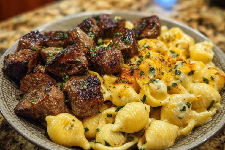 Garlic Butter Steak Bites & Loaded Cheddar Alfredo Shells
