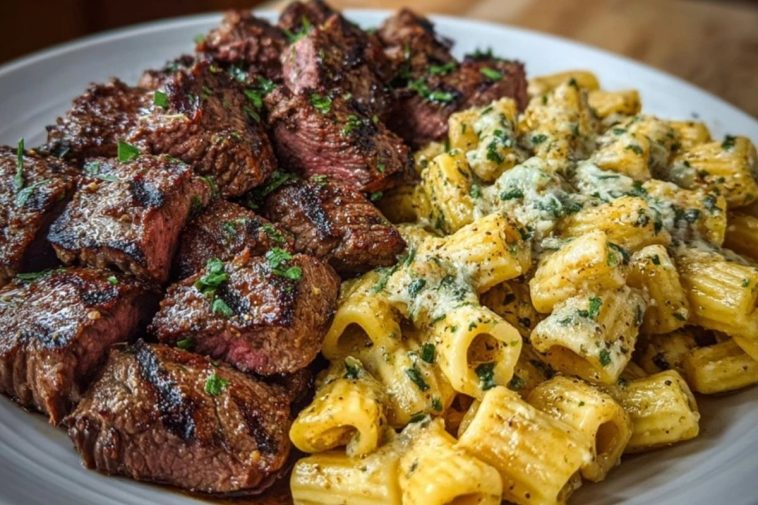 Garlic Butter Steak with Creamy Parmesan Rigatoni