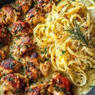 Golden Garlic Butter Chicken with Creamy Parmesan Linguine