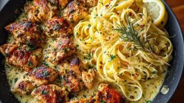 Golden Garlic Butter Chicken with Creamy Parmesan Linguine