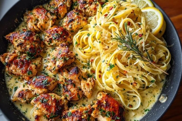 Golden Garlic Butter Chicken with Creamy Parmesan Linguine