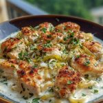 Herbed Chicken Alfredo with Truffle Feta Cream & Crispy Parmesan Leeks