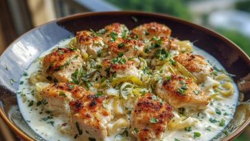 Herbed Chicken Alfredo with Truffle Feta Cream & Crispy Parmesan Leeks