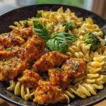 Hot Honey Garlic Chicken Bites & Cajun Alfredo with Crispy Broccoli Twists