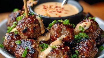 Korean BBQ Meatballs with Spicy Mayo Dip