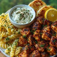 Lemon Cajun Chicken Bites with Creamy Garlic Herb Alfredo Twists