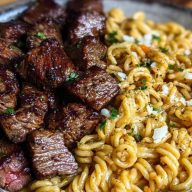 One-Pan Steak Bites & Cheesy Garlic Butter Noodles