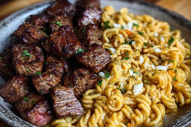 One-Pan Steak Bites & Cheesy Garlic Butter Noodles