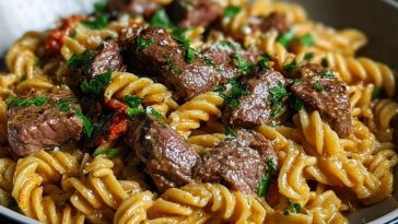 One-Pot Creamy Spicy Garlic Butter Steak & Pasta
