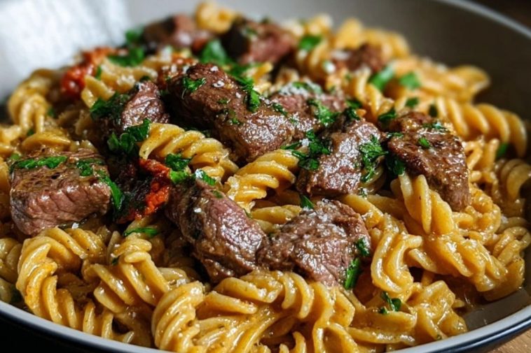 One-Pot Creamy Spicy Garlic Butter Steak & Pasta