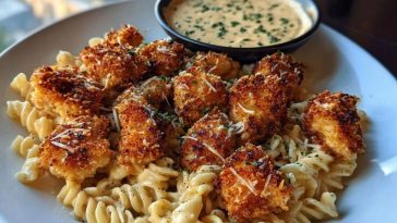 Parmesan Crusted Chicken Bites & Smoked Cajun Alfredo Gemelli