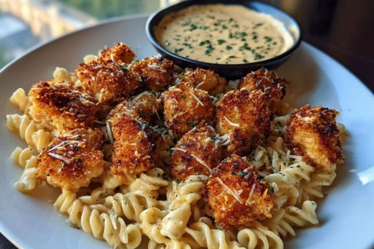 Parmesan Crusted Chicken Bites & Smoked Cajun Alfredo Gemelli