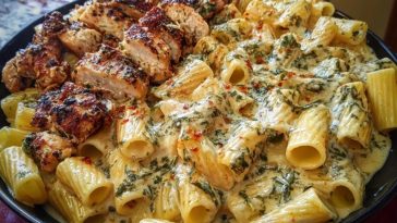 Rigatoni in Cheesy Italian Herb Alfredo with Cajun Chicken