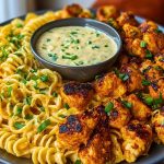Spicy Buffalo Garlic Chicken Bites Recipe with Creamy Ranch Cajun Alfredo Pasta