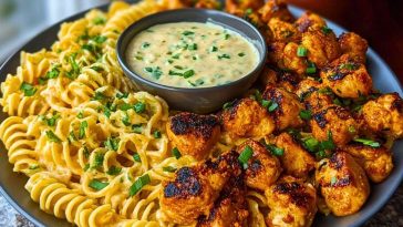 Spicy Buffalo Garlic Chicken Bites Recipe with Creamy Ranch Cajun Alfredo Pasta