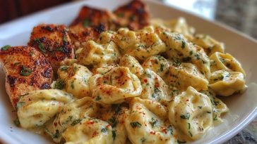 Spicy Garlic Chicken Tortellini in Cheesy Alfredo Cream