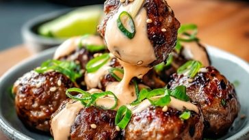 Tender Korean BBQ Meatballs with Spicy Mayo Dip