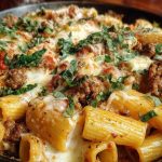 Cheesy Beef and Italian Sausage Rigatoni in Garlic Butter Sauce