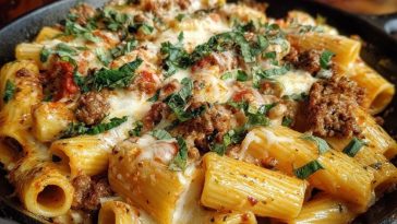 Cheesy Beef and Italian Sausage Rigatoni in Garlic Butter Sauce