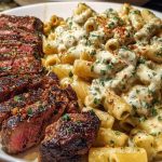 Cheesy Cajun Garlic Butter Steak with Creamy Rigatoni
