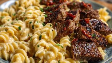 Cheesy Cajun Steak Pasta with Garlic Parmesan Sauce