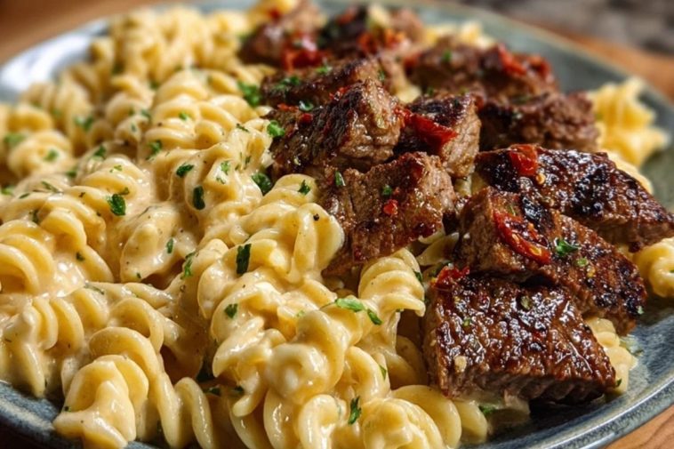 Cheesy Cajun Steak Pasta with Garlic Parmesan Sauce