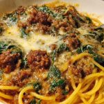 Cheesy Garlic Butter Spaghetti with Italian Sausage & Spinach