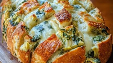 Cheesy Spinach and Artichoke Pull-Apart Sourdough Bread