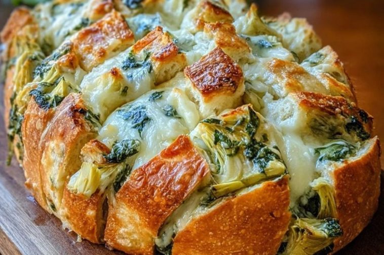 Cheesy Spinach and Artichoke Pull-Apart Sourdough Bread