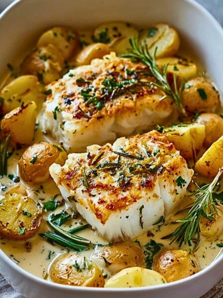Cod and Potatoes with Rosemary Cream Sauce