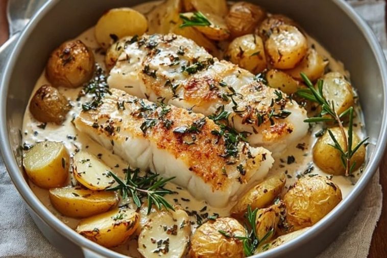 Cod and Potatoes with Rosemary Cream Sauce