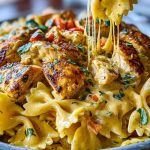 Creamy Cajun Chicken Bowtie Pasta with Garlic Cheese Sauce