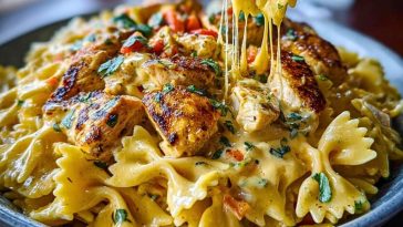 Creamy Cajun Chicken Bowtie Pasta with Garlic Cheese Sauce